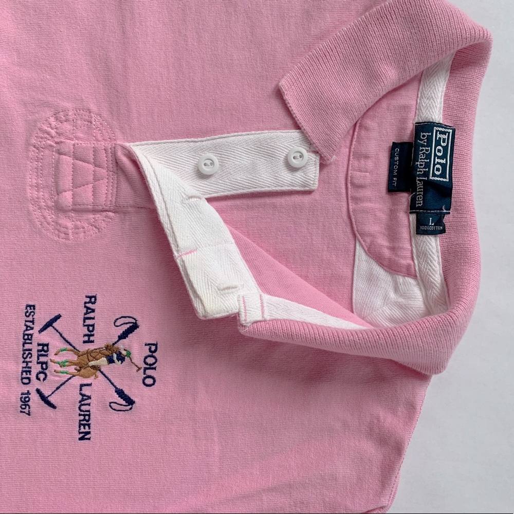 Ralph Lauren long sleeve rugby style polo. Size L. Custom fit. Pink.